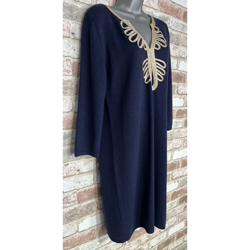 Lilly Pulitzer Devlin Sweater Shift Dress Navy Blue Merino Wool‎ Sz L